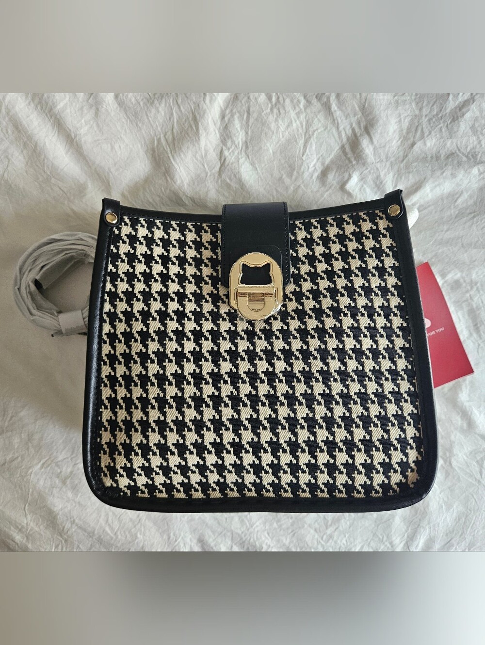 NWT Foxlover Houndstooth Crossbody Bag with Gold Hardware